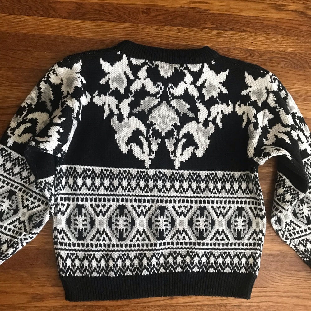 SOLD vintage 80s boxy chunky ski fair isle sweater S - Picture 4 of 4